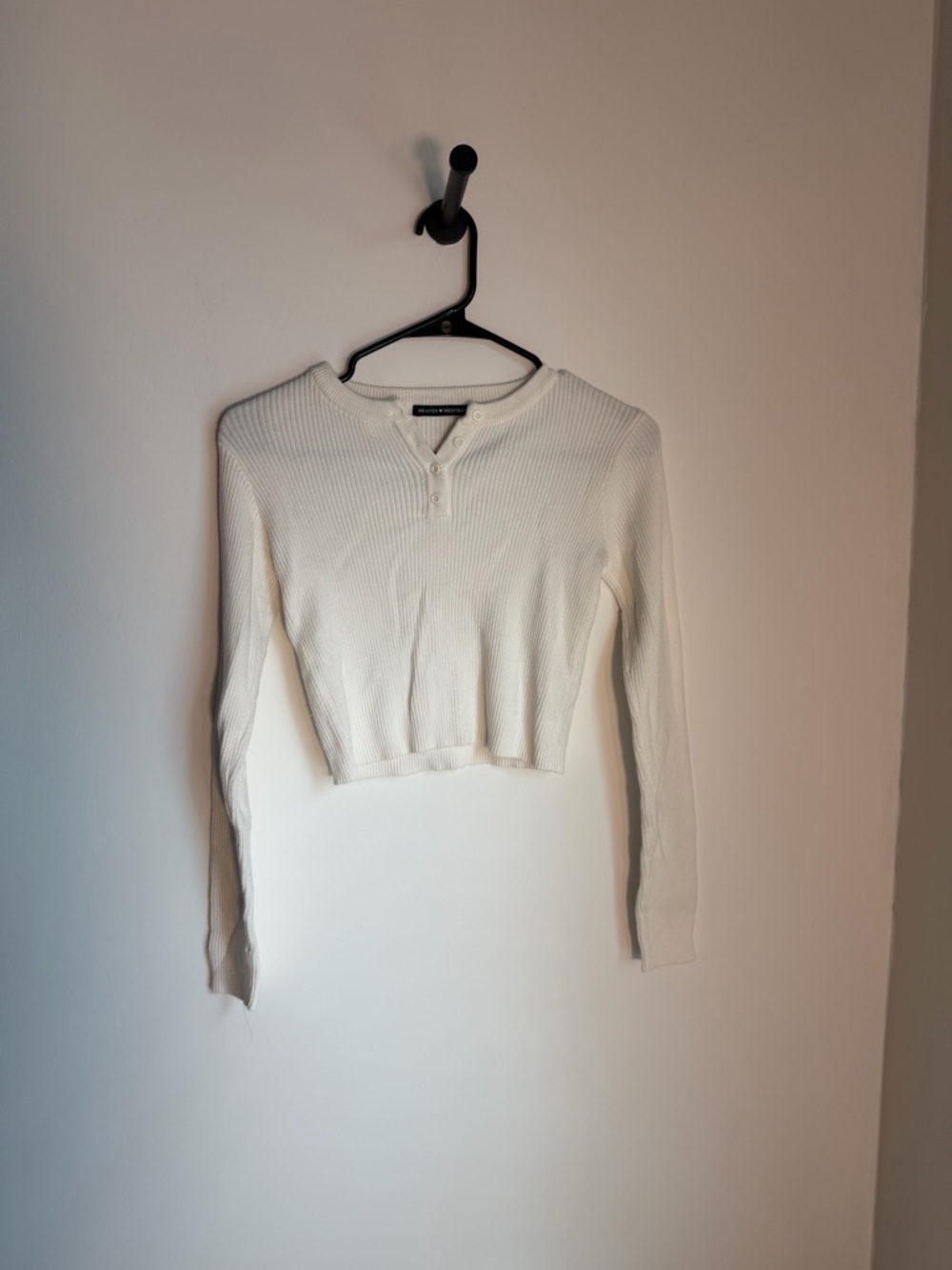 Women's Ribbed Henley Long-Sleeve Top - White